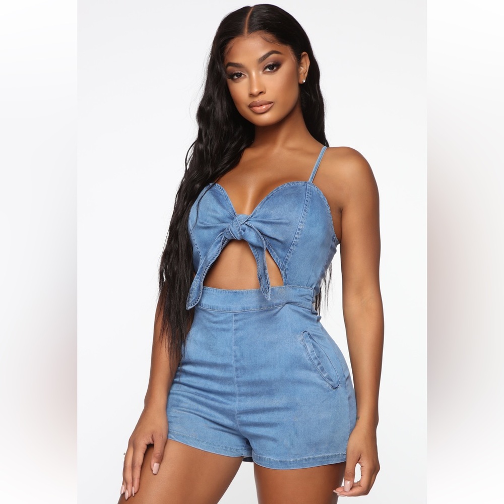 Jacey Denim Romper - Medium Blue Wash